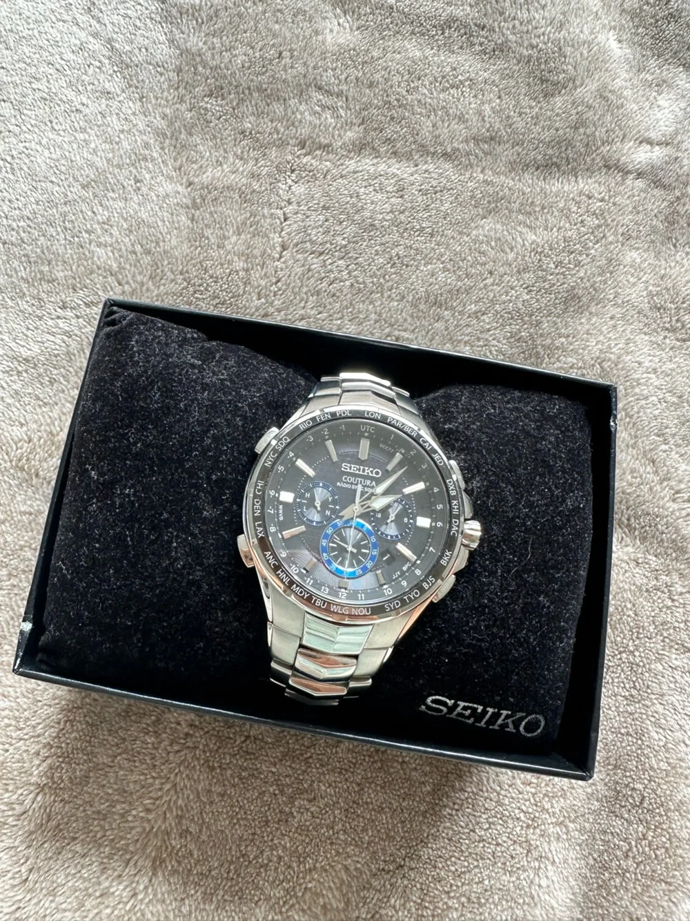 Seiko Coutura Radio Sync Solar World Time Watch SSG010/Caliber 8B63 Box & Papers